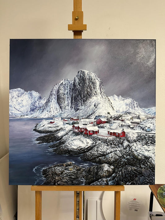 "Snowy Lofoten" oil painting