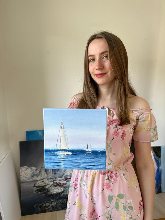 "Lisbon Sailboats" oil painting