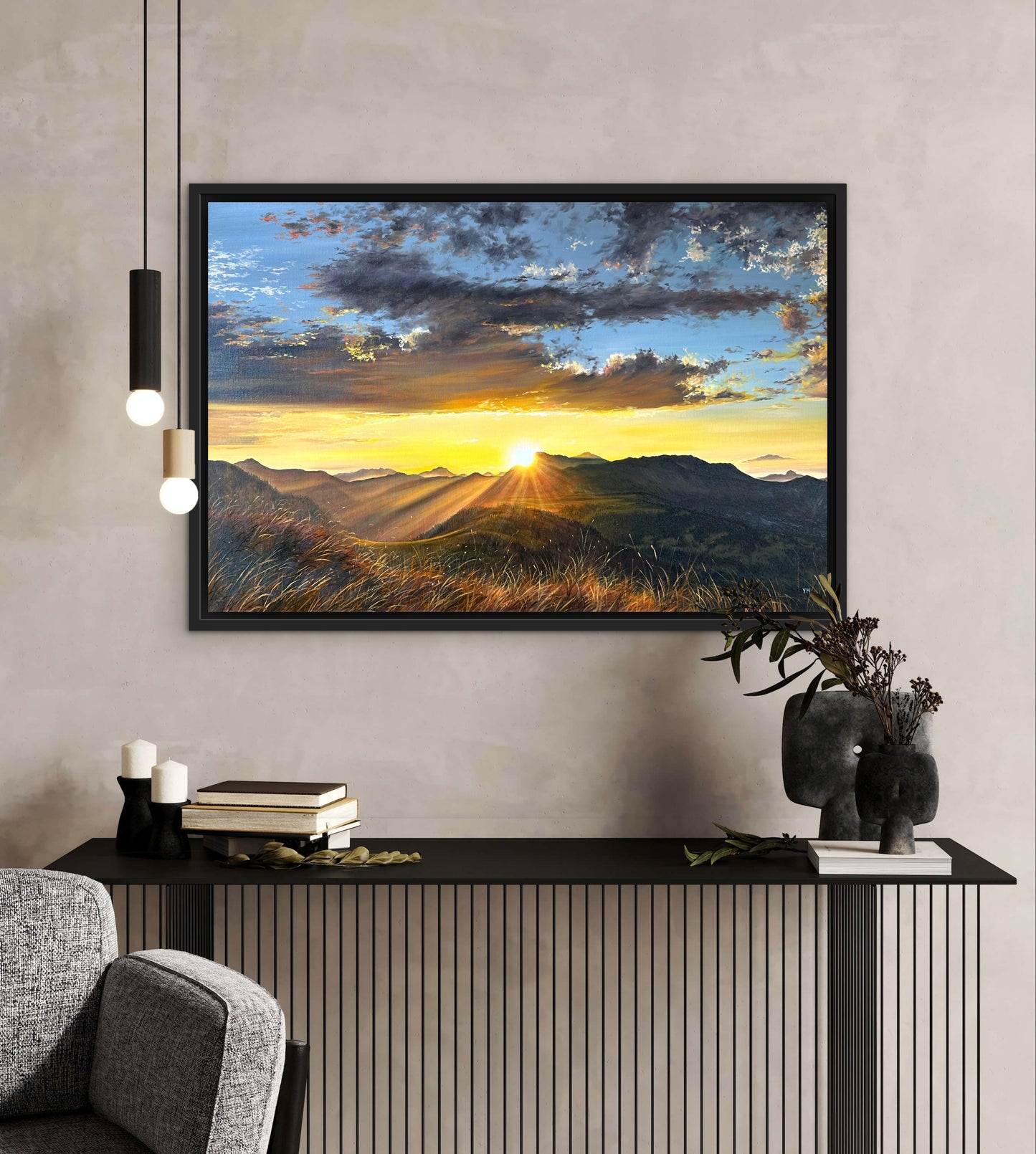 "Swiss Alps at sunset" oil painting