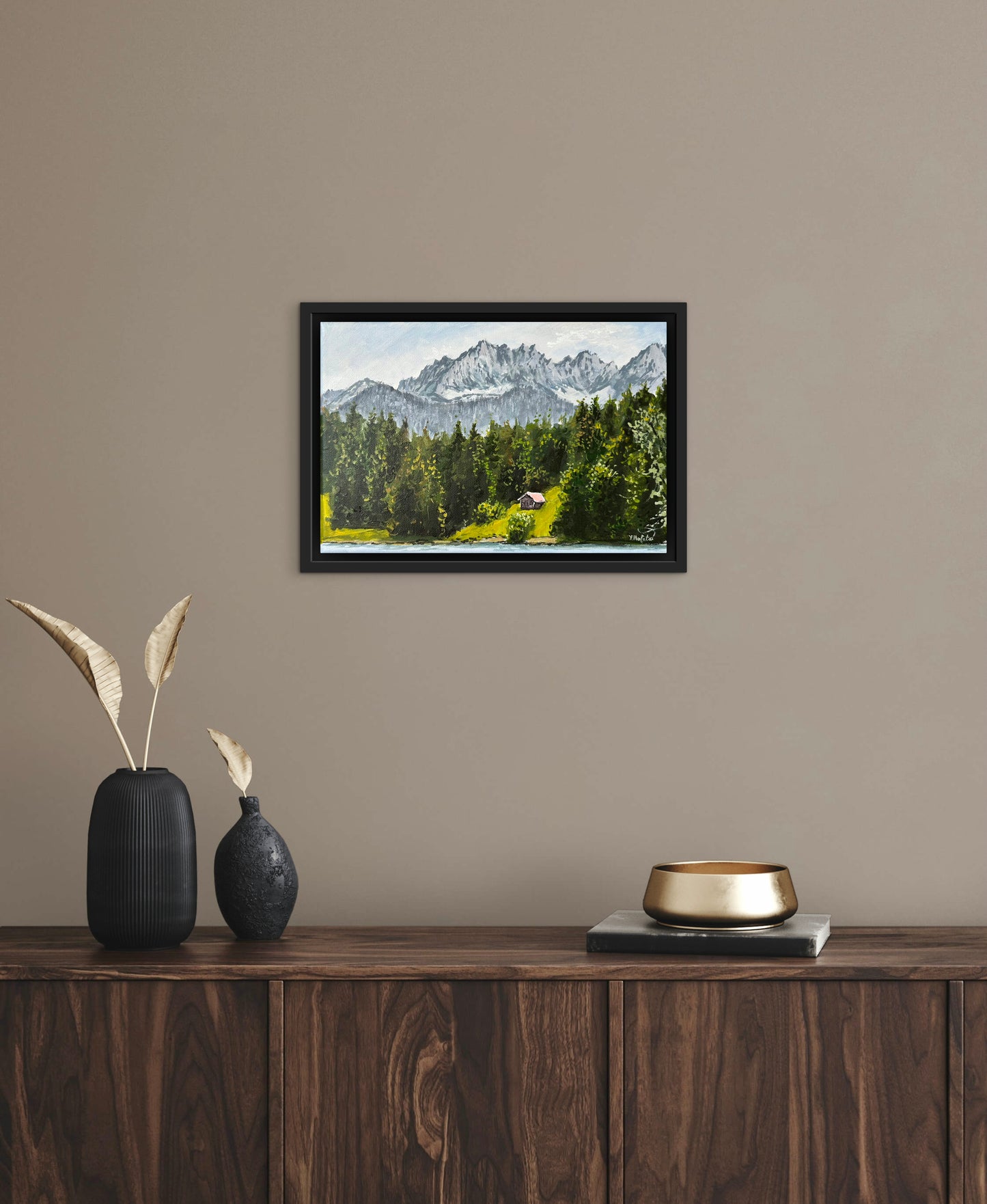 "Geroldsee Lake in German Mountains" acrylic painting