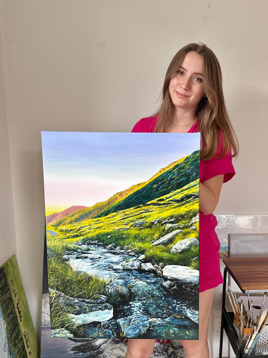 "River in Transfagarasan Mountains" oil painting