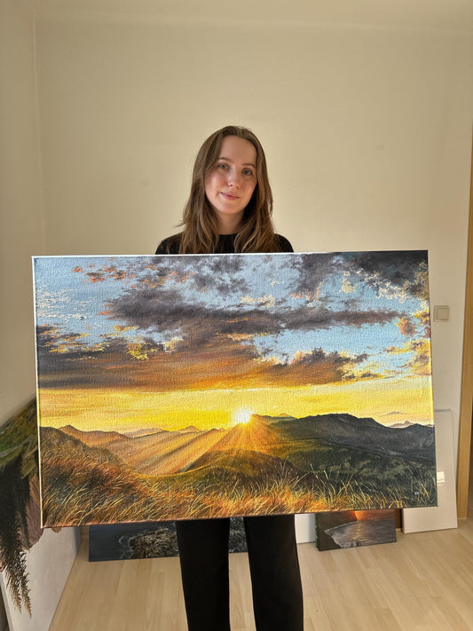 "Swiss Alps at sunset" oil painting