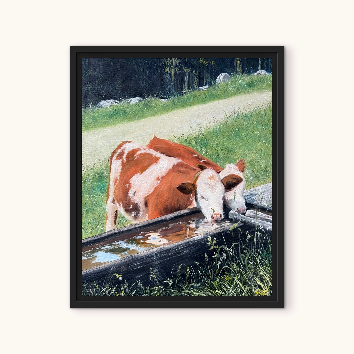 "Alpine Calves" oil painting