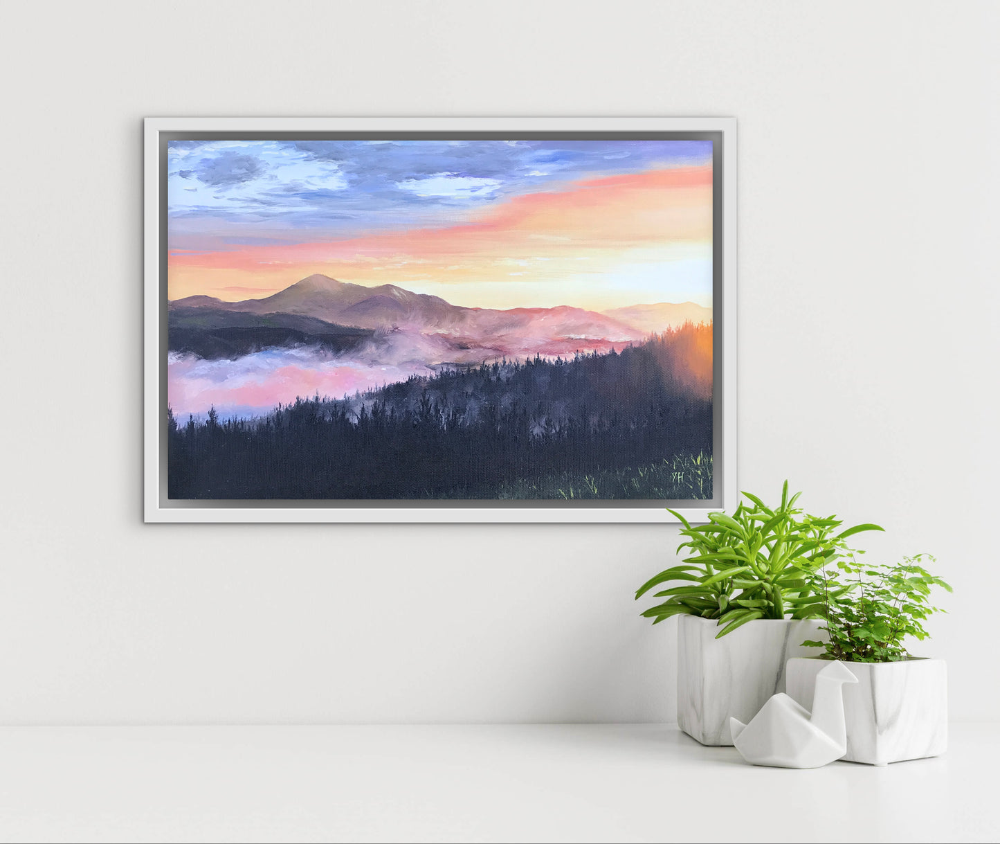 "Sunrise over the mountains" oil painting