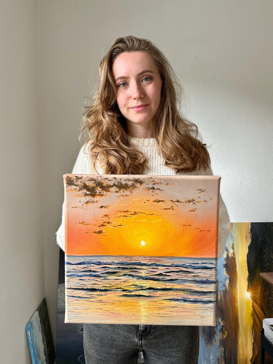 "Sunset over Praia da Adraga" oil painting