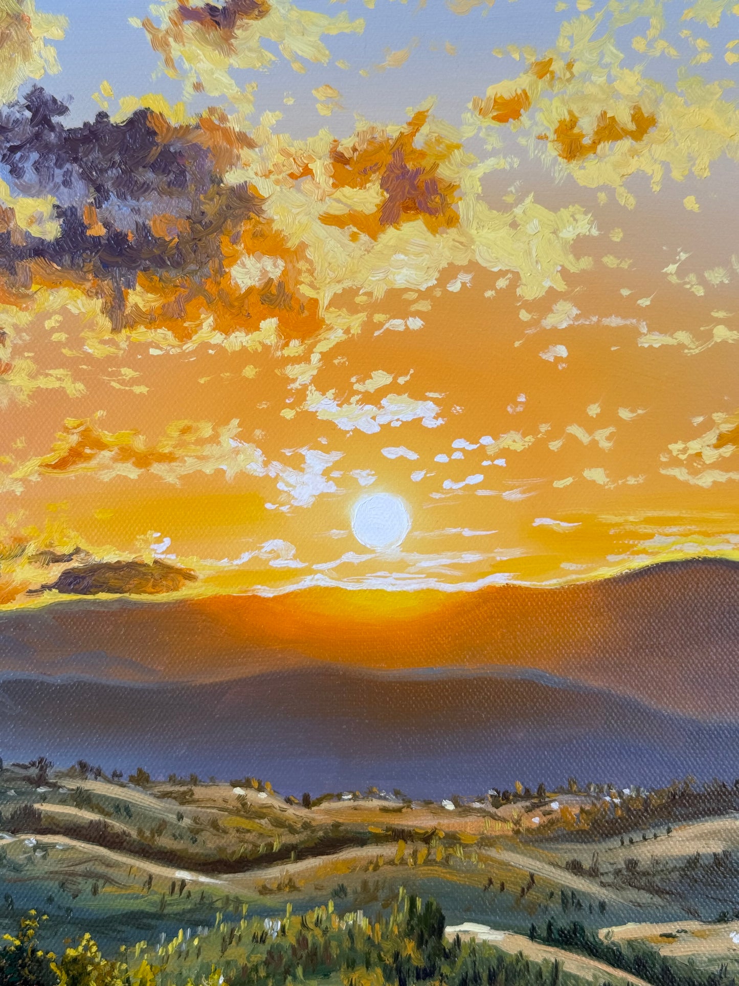 “Sunset Beyond the Mountains” oil painting