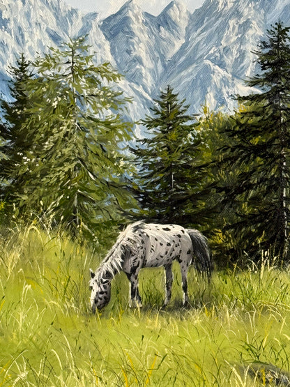 “Horses beneath Alpspitze” oil painting