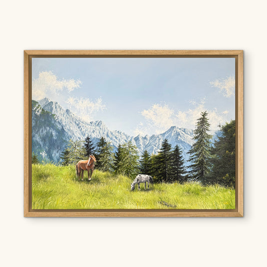 “Horses beneath Alpspitze” oil painting