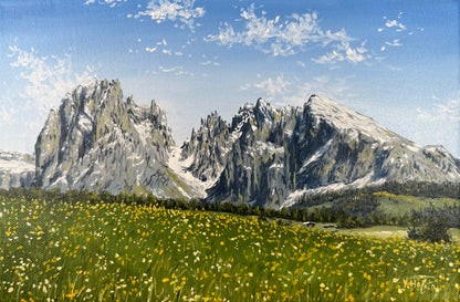 "Flowered Meadow of Seiser Alm" oil painting