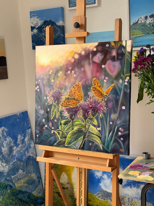 “Among the Blooms” oil painting