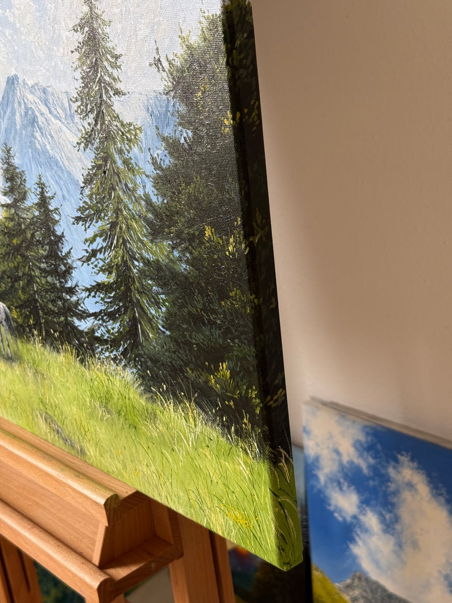 “Horses beneath Alpspitze” oil painting