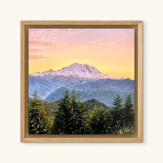"Sunset over Mount Rainier National Park" oil painting