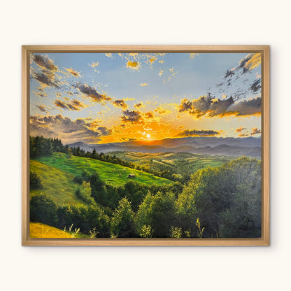 “Sunset Beyond the Mountains” oil painting