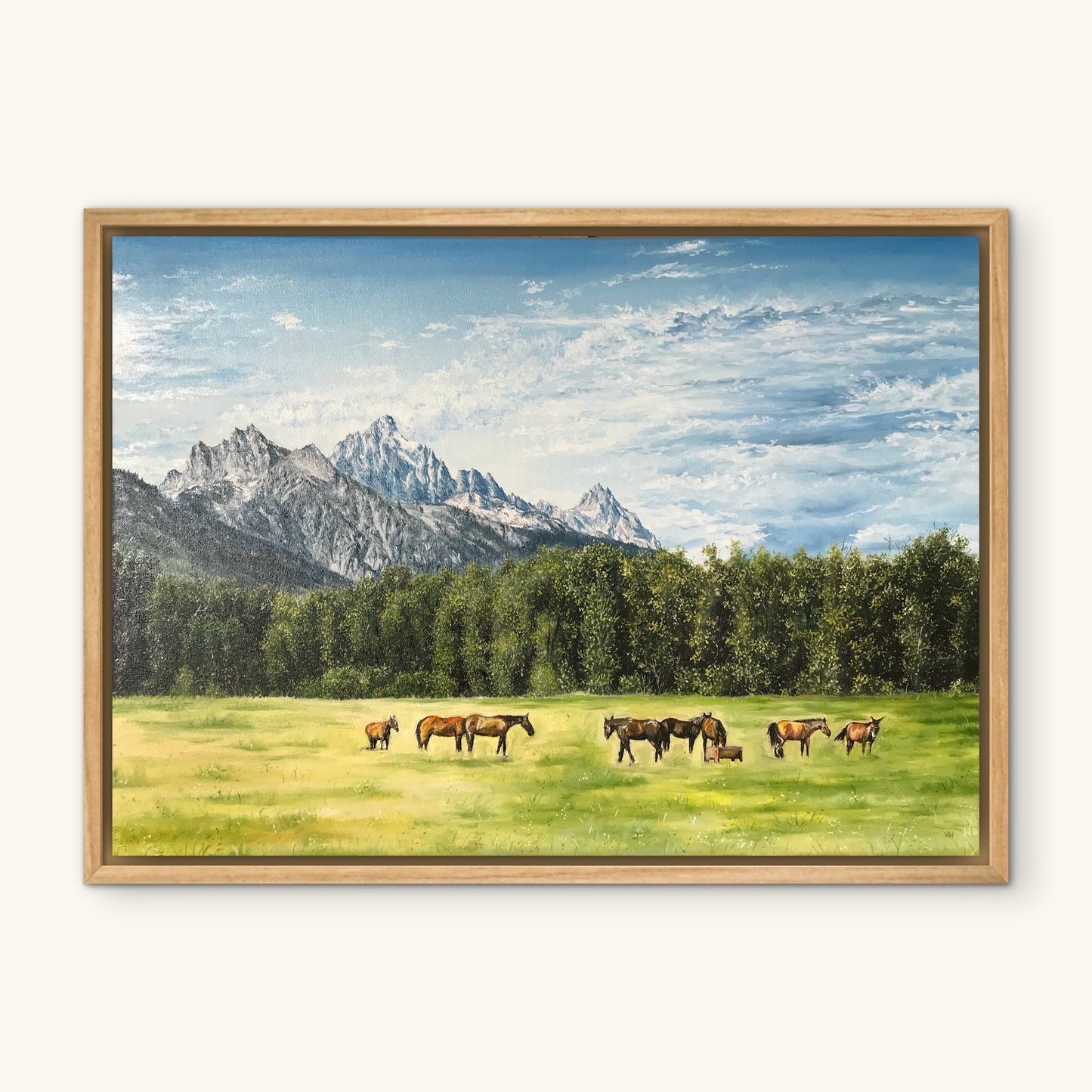 "Horses in Grand Teton" oil painting