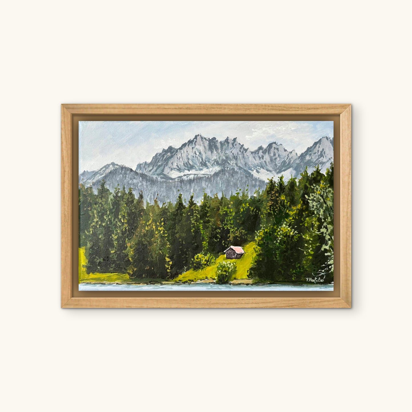 "Geroldsee Lake in German Mountains" acrylic painting