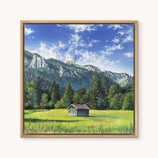 “Cabin in the Mountains” oil painting