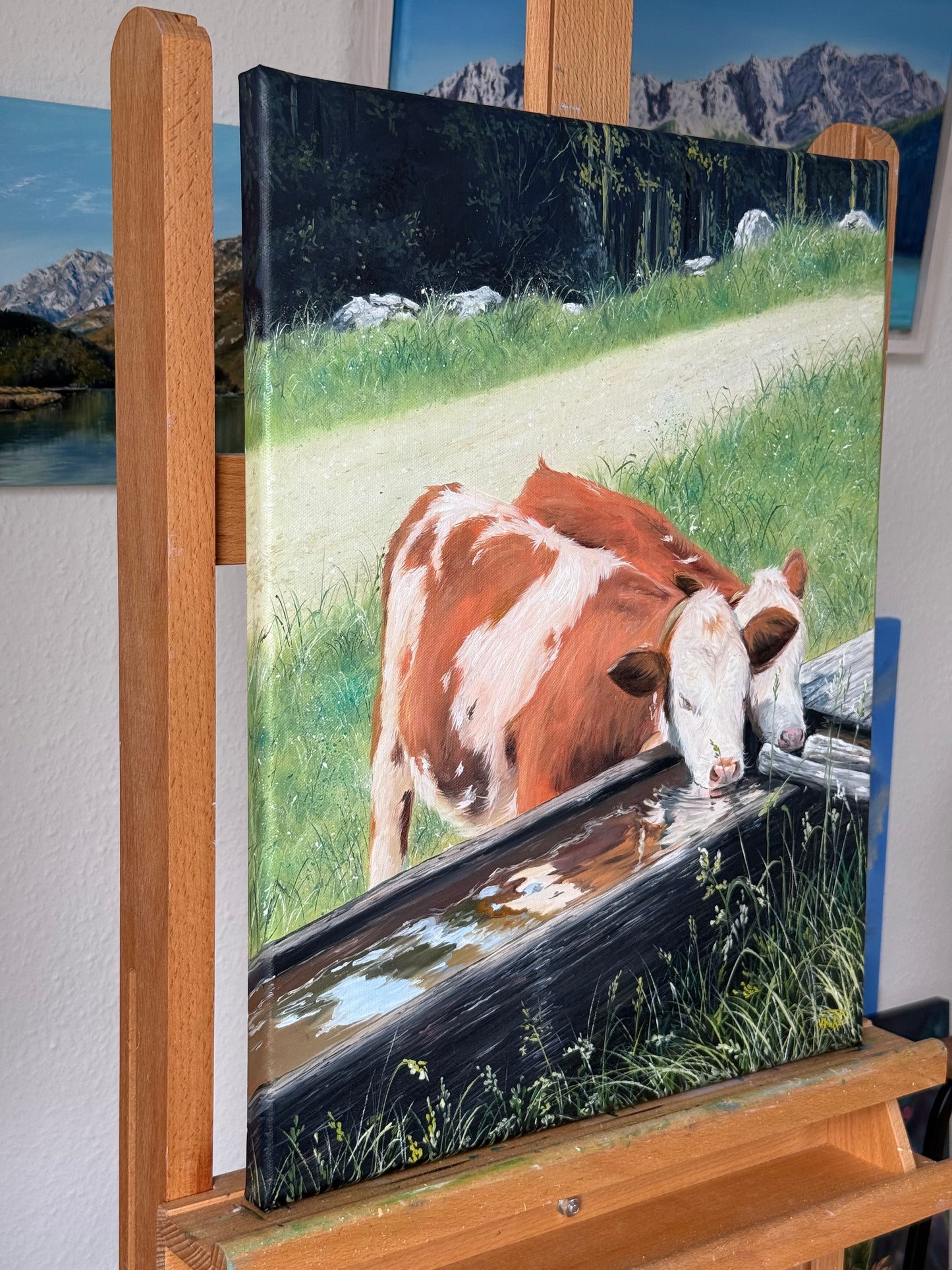 "Alpine Calves" oil painting