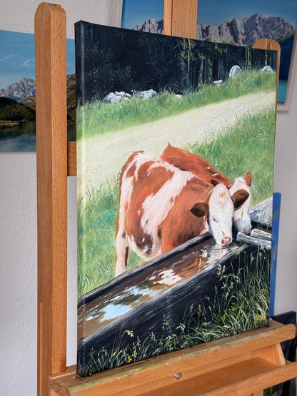"Alpine Calves" oil painting