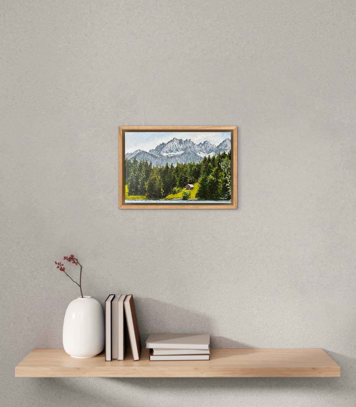 "Geroldsee Lake in German Mountains" acrylic painting