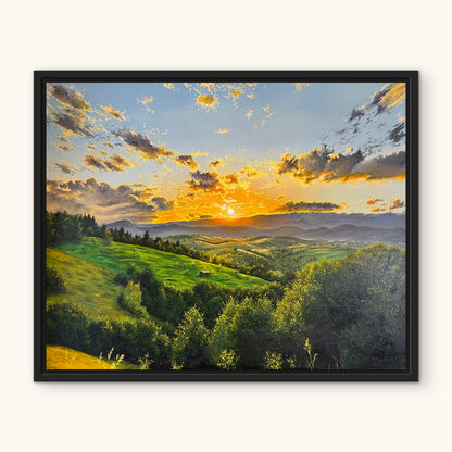 “Sunset Beyond the Mountains” oil painting