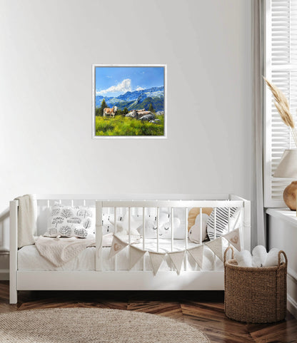 “Cows in the Italian Alps” oil painting