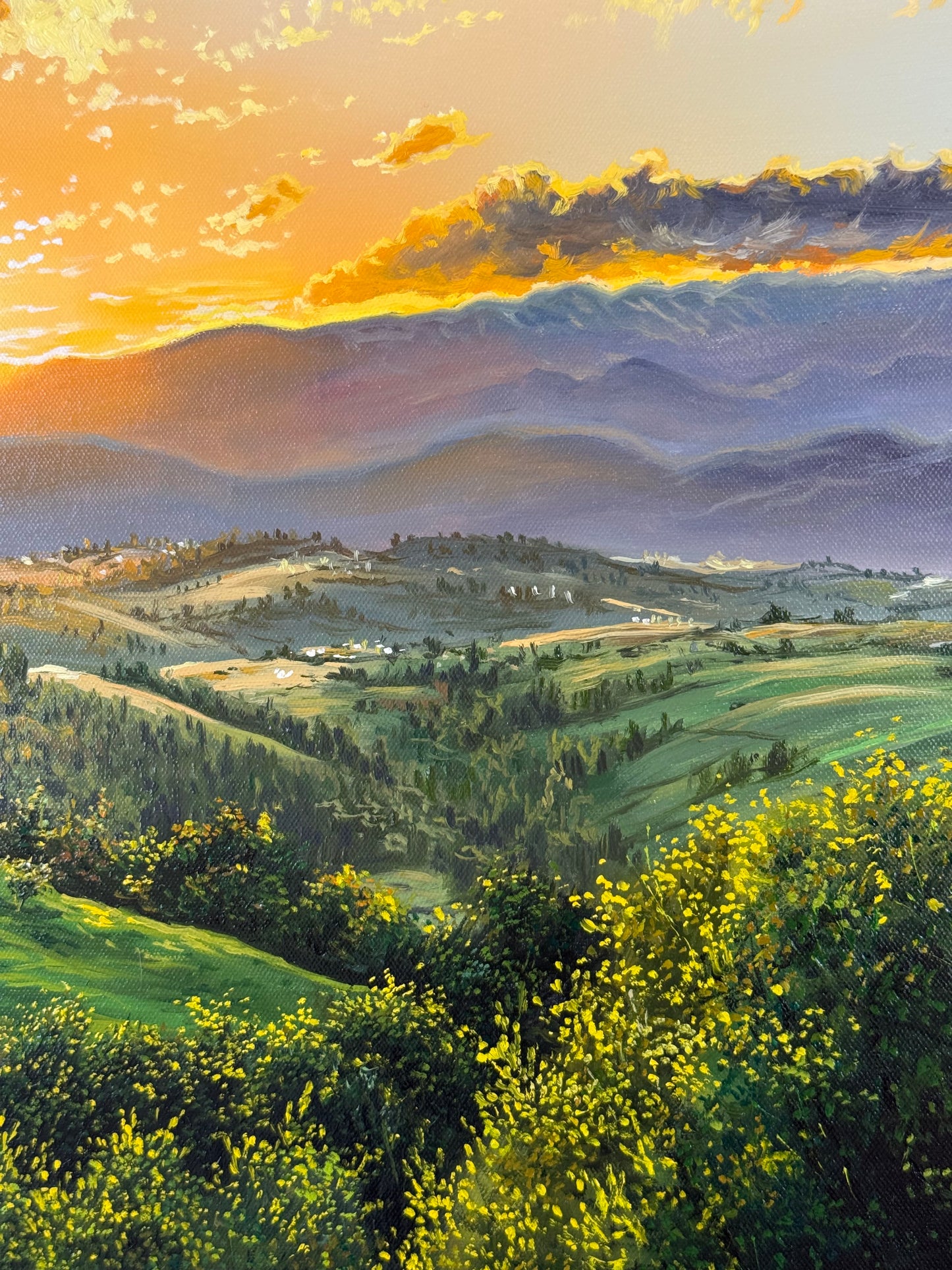 “Sunset Beyond the Mountains” oil painting