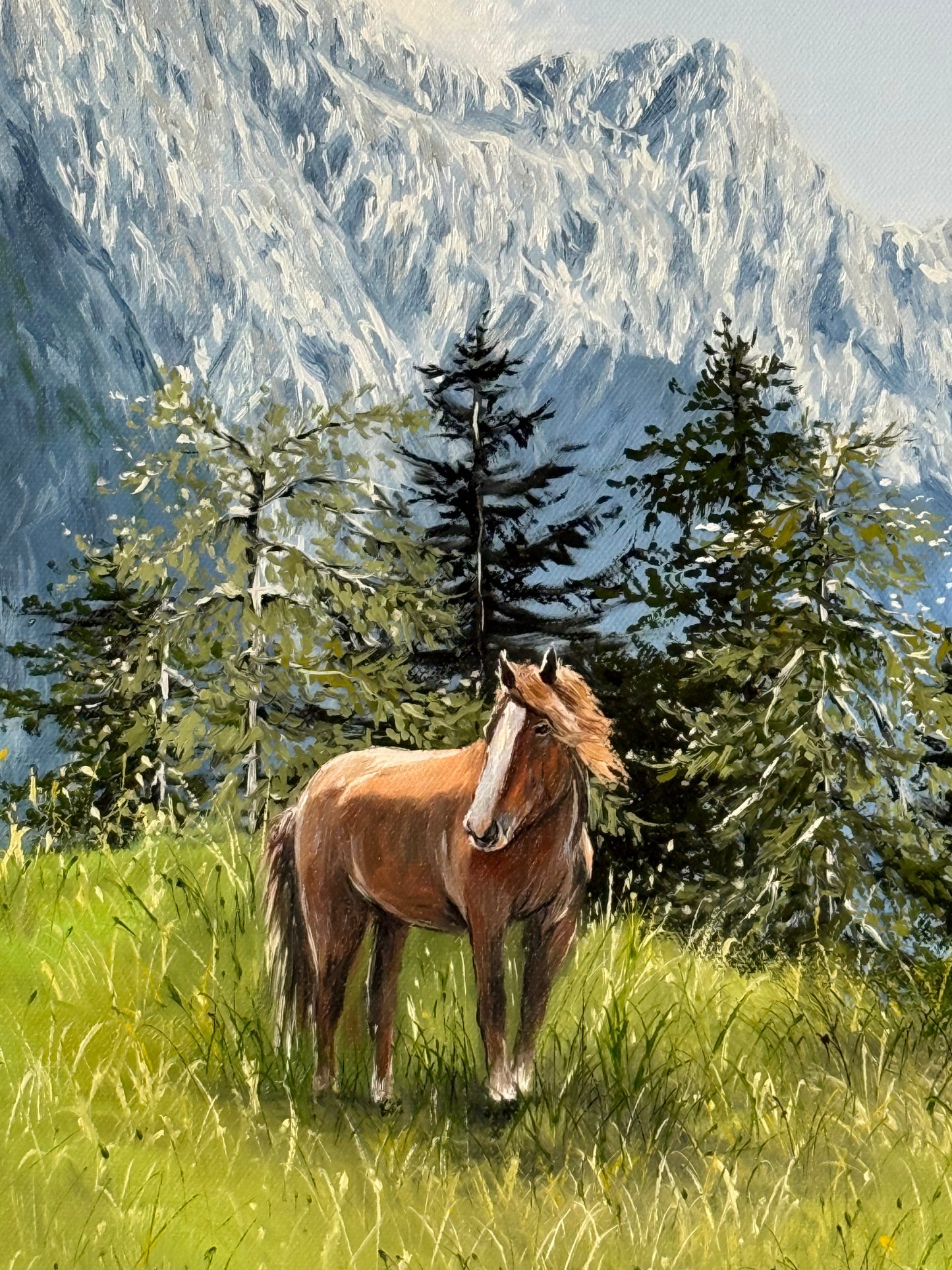 “Horses beneath Alpspitze” oil painting
