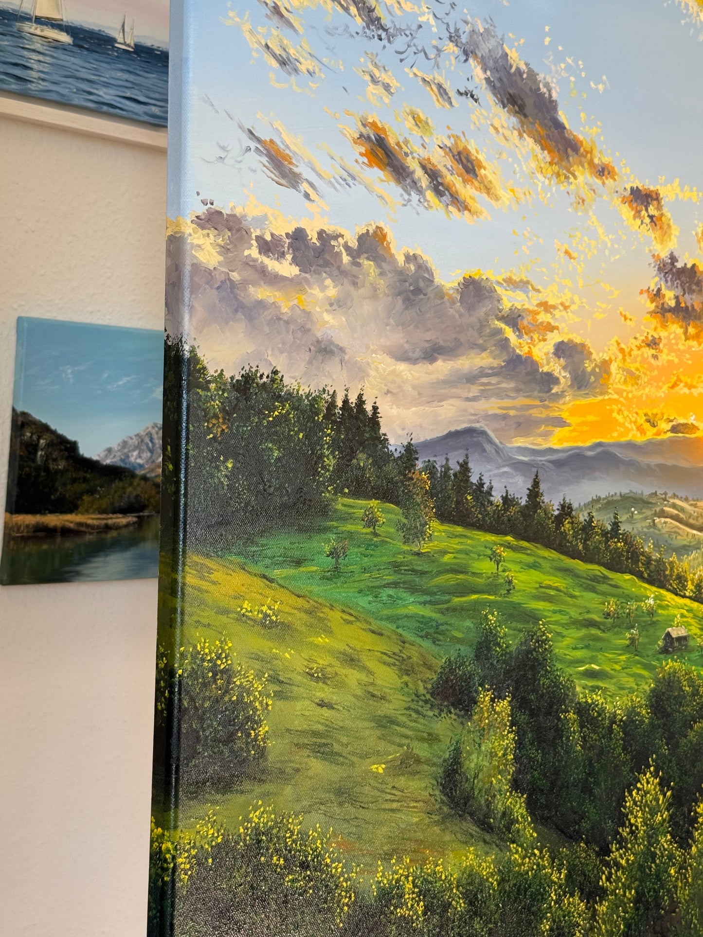 “Sunset Beyond the Mountains” oil painting