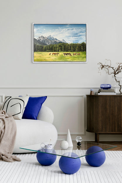 "Horses in Grand Teton" oil painting