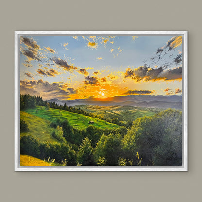 “Sunset Beyond the Mountains” oil painting