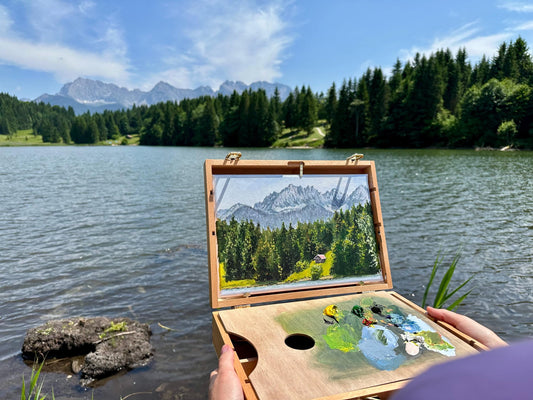 "Geroldsee Lake in German Mountains" acrylic painting