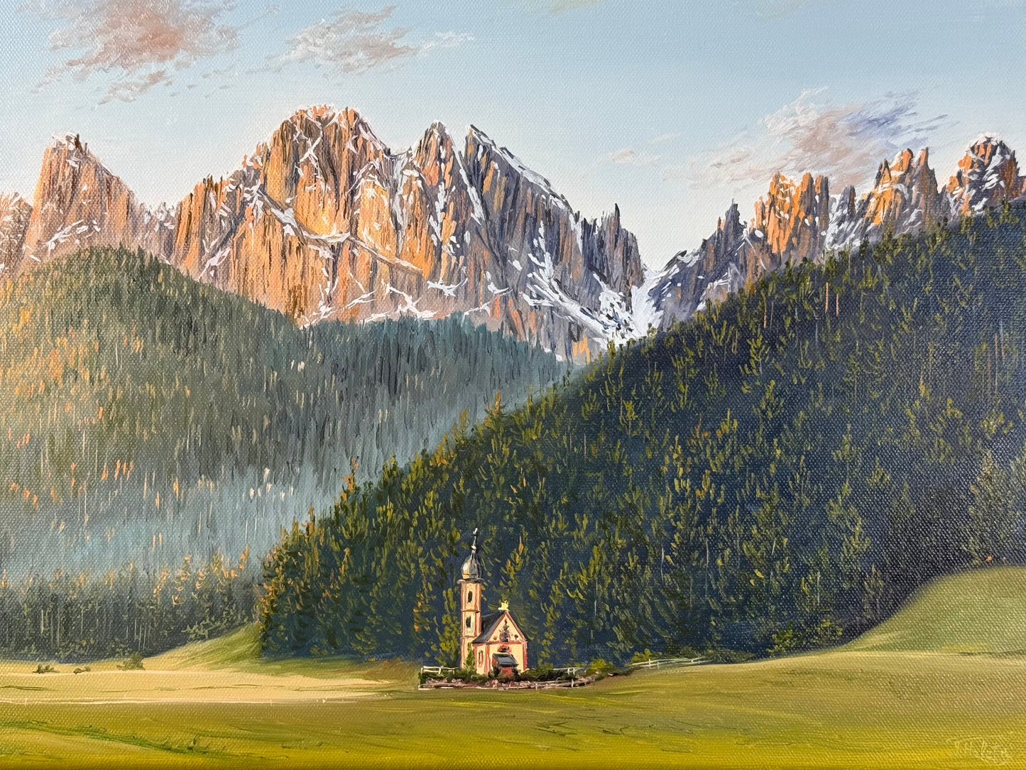 “Church of St. John in the Dolomites, Italy” oil painting