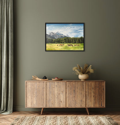 "Horses in Grand Teton" oil painting