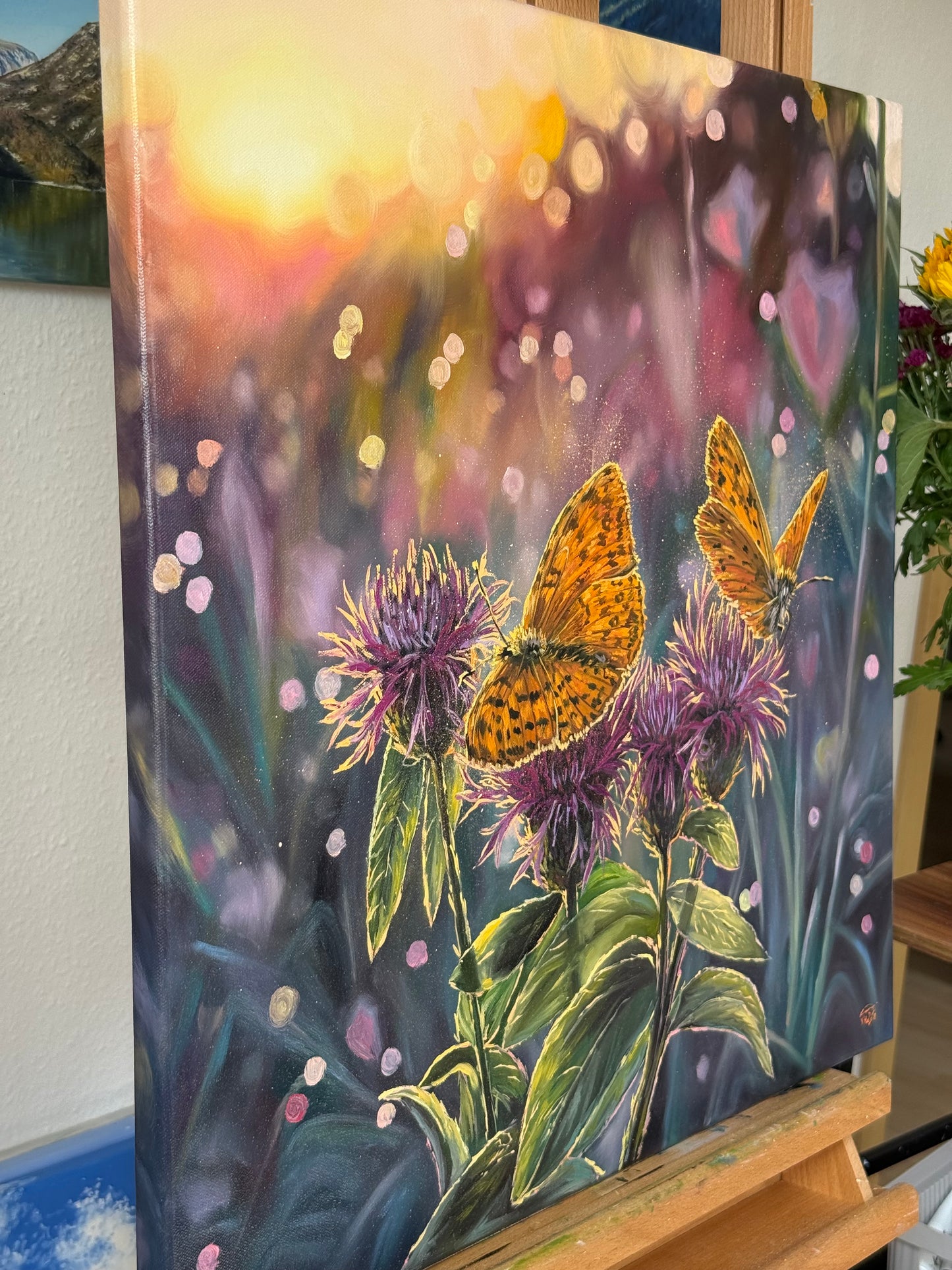 “Among the Blooms” oil painting