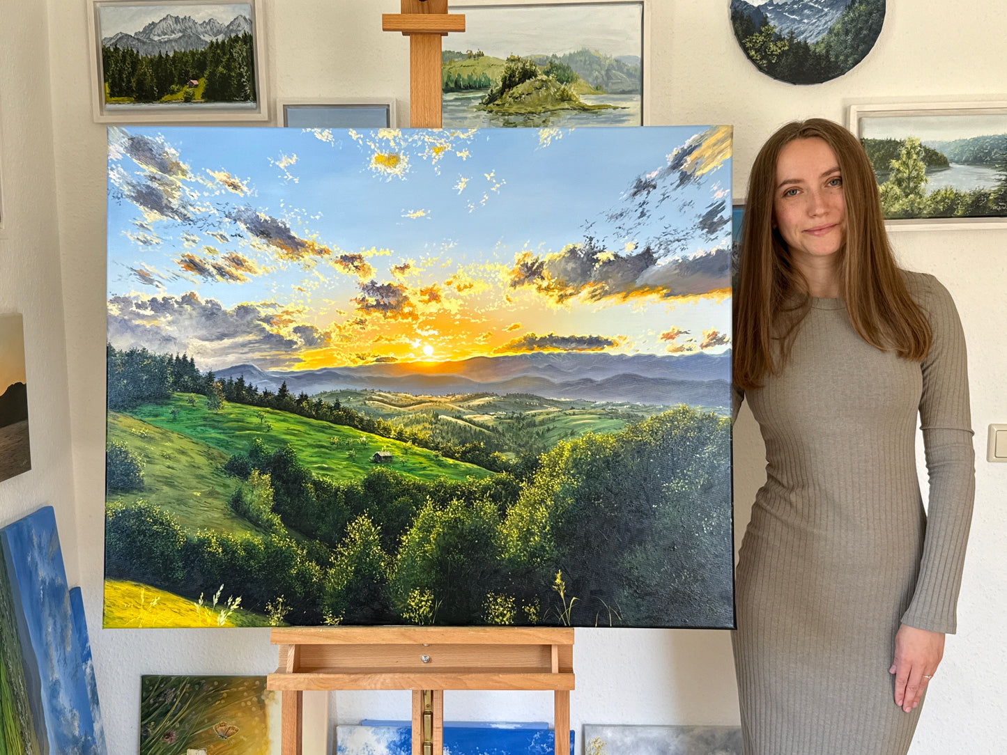 “Sunset Beyond the Mountains” oil painting