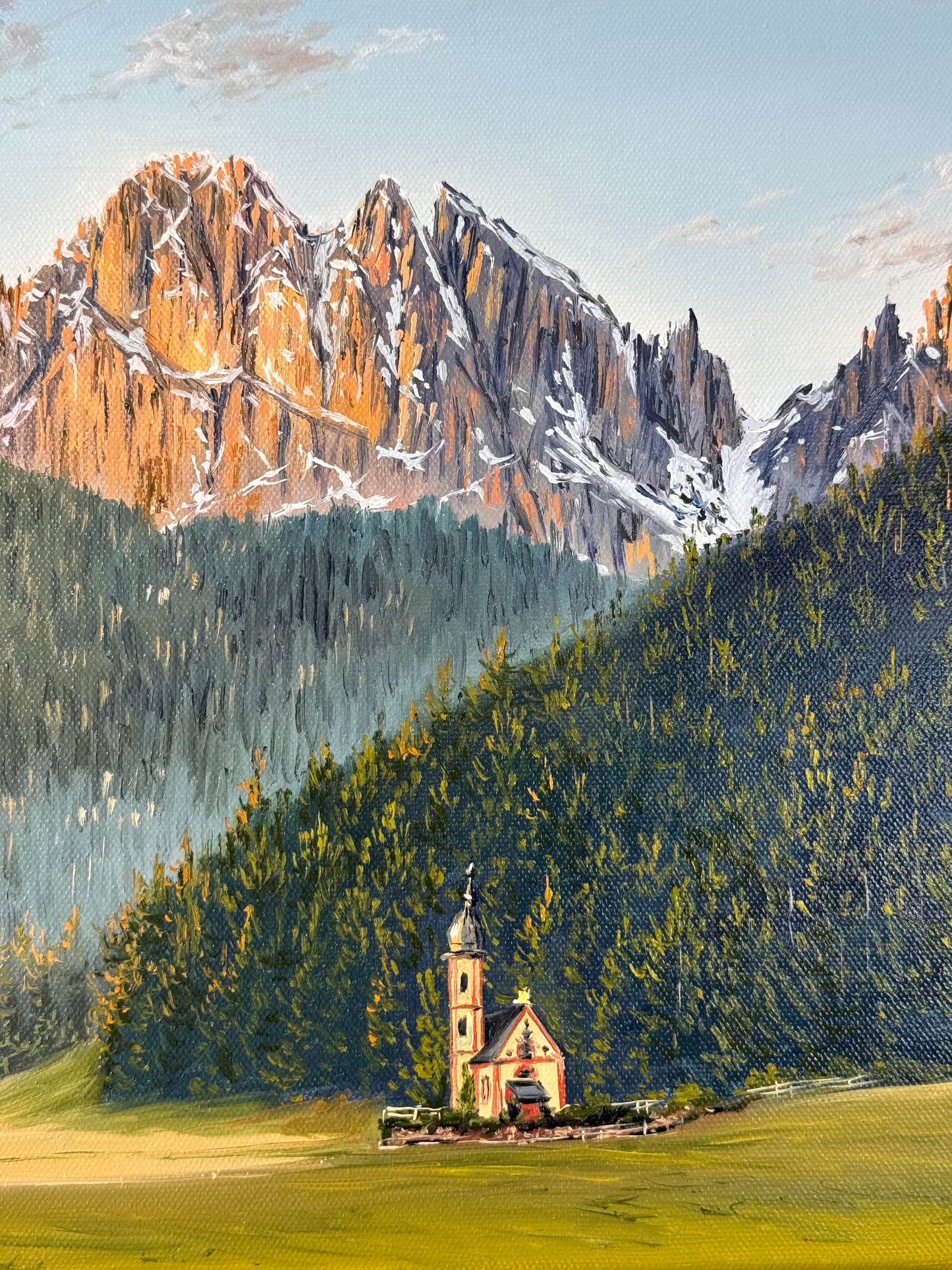 “Church of St. John in the Dolomites, Italy” oil painting