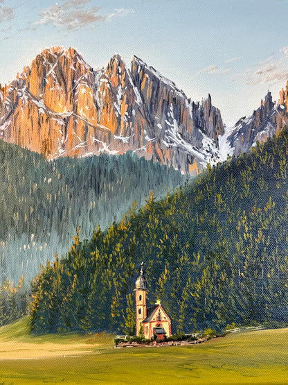 “Church of St. John in the Dolomites, Italy” oil painting