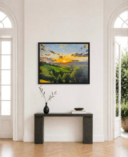 “Sunset Beyond the Mountains” oil painting