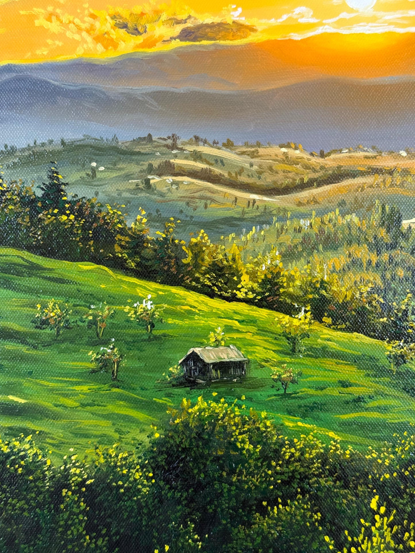 “Sunset Beyond the Mountains” oil painting