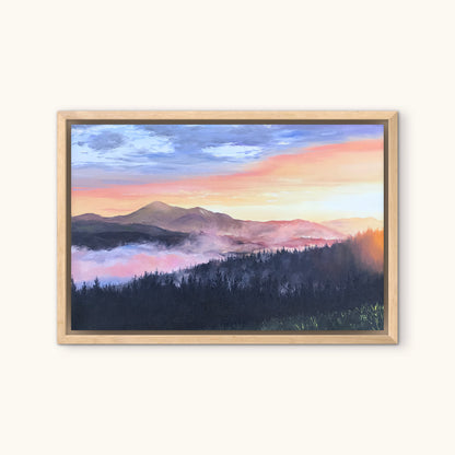 "Sunrise over the mountains" oil painting