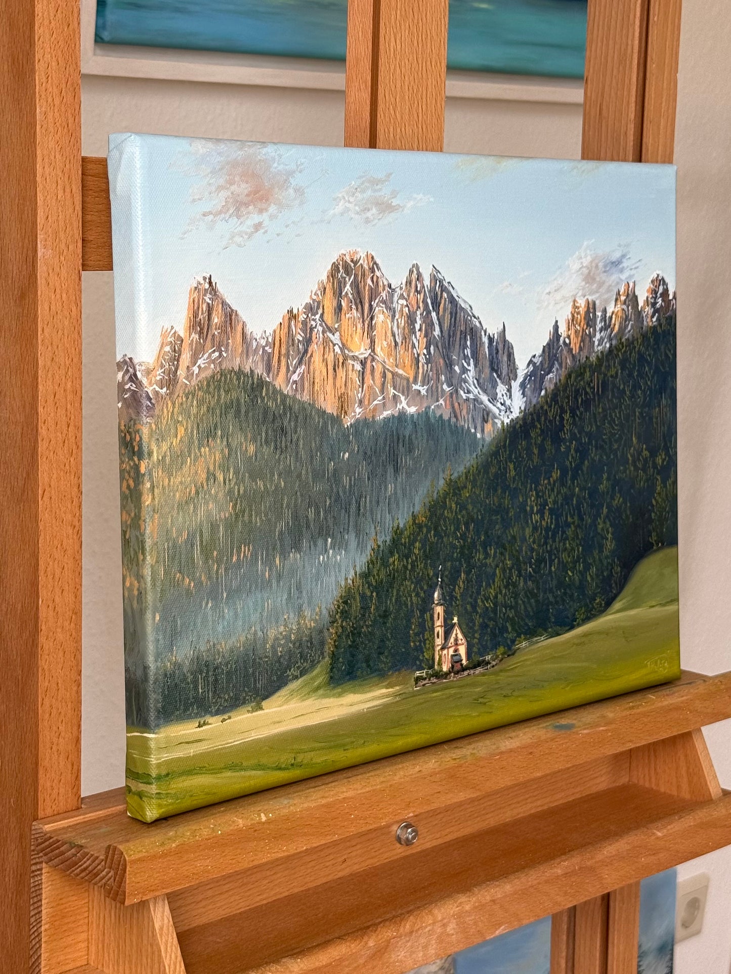 “Church of St. John in the Dolomites, Italy” oil painting