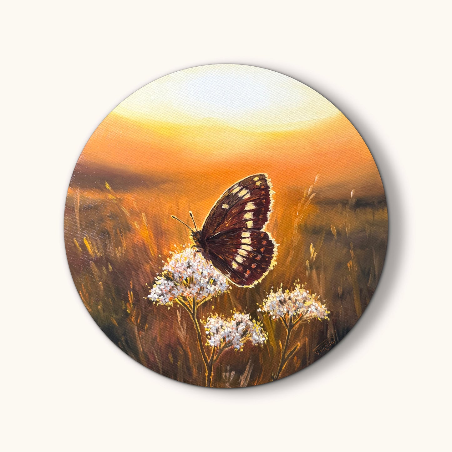 “Sunlit Bloom and Butterfly” oil painting