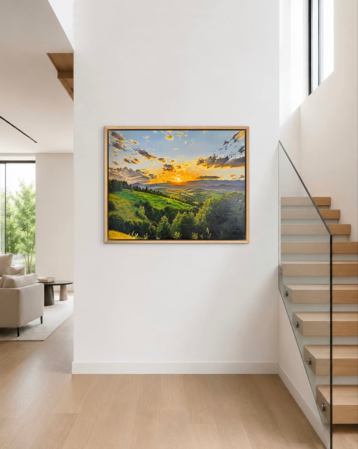 “Sunset Beyond the Mountains” oil painting