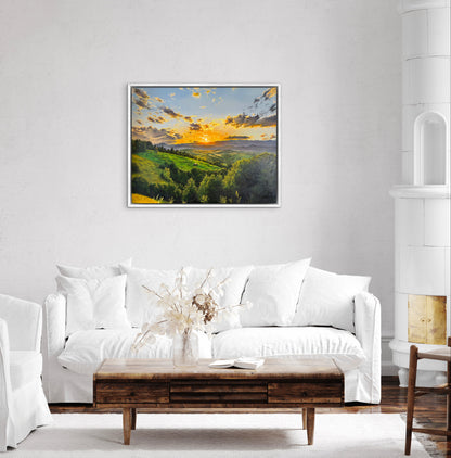 “Sunset Beyond the Mountains” oil painting