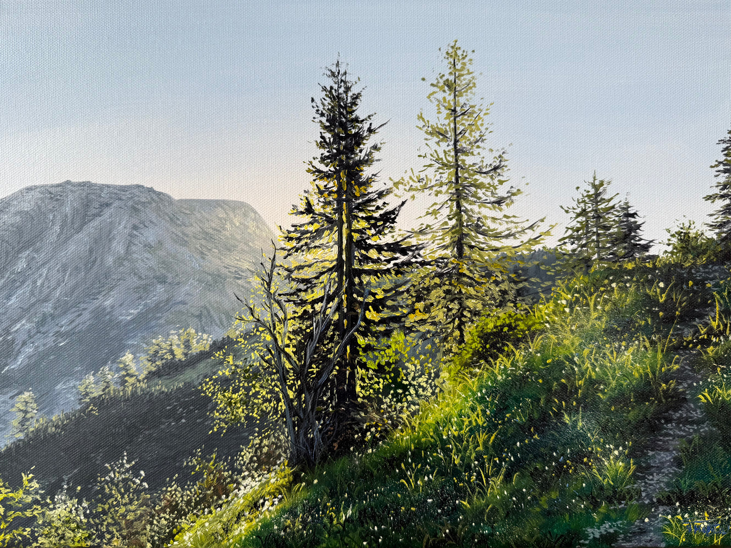 "First Light Above the Berchtesgaden Alps" oil painting