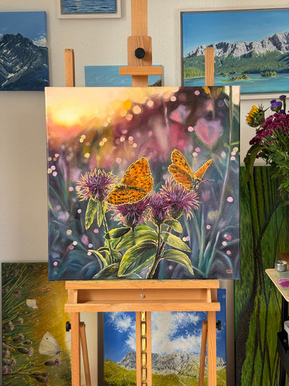 “Among the Blooms” oil painting