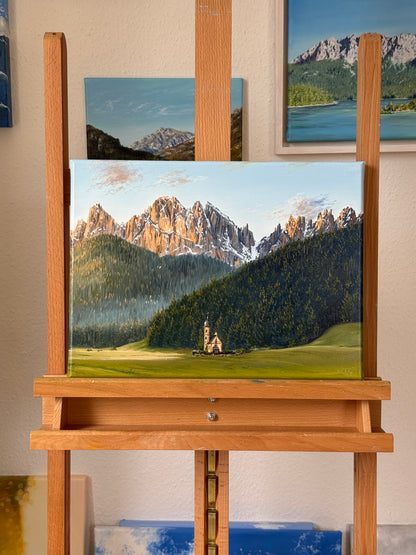 “Church of St. John in the Dolomites, Italy” oil painting