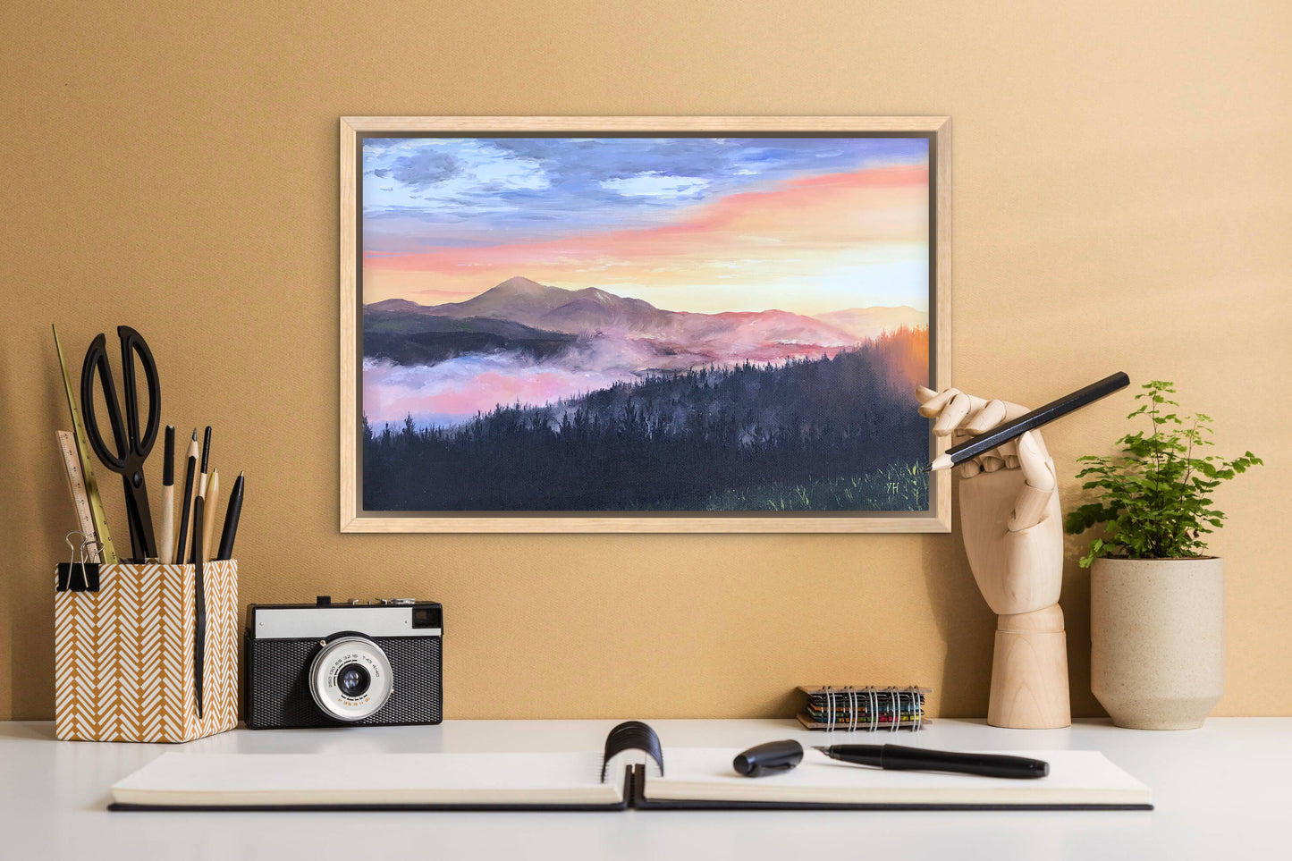 "Sunrise over the mountains" oil painting