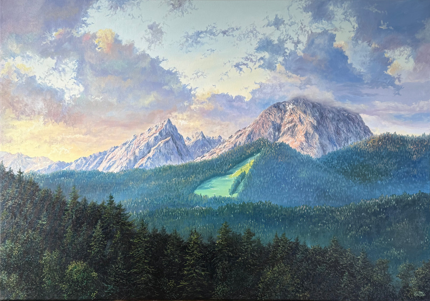 "Sonnenaufgang über dem Watzmann" Ölgemälde