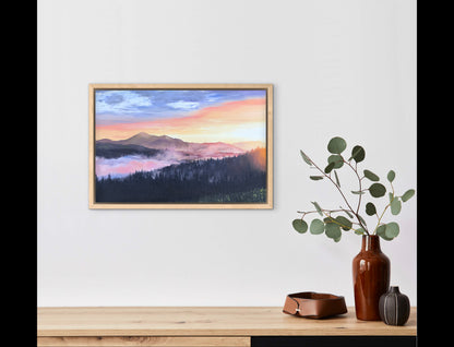 "Sunrise over the mountains" oil painting
